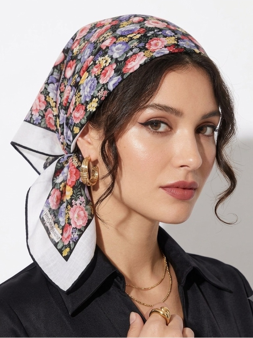 NWT Vintage YSL Yves Saint Laurent Floral Scarf Handkerchief - Picture 11 of 12